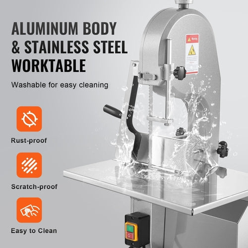 1800W Commercial Electric Meat Bandsaw Stainless Steel Bone Sawing