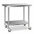 Cefito 304 Stainless Steel Commercial Kitchen Bench with Wheels — 48" (1219mm)