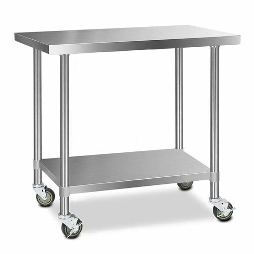 Cefito 304 Stainless Steel Commercial Kitchen Bench with Wheels — 48" (1219mm)