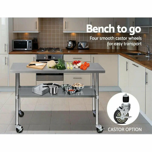 Cefito 304 Stainless Steel Commercial Kitchen Bench with Wheels — 48" (1219mm)
