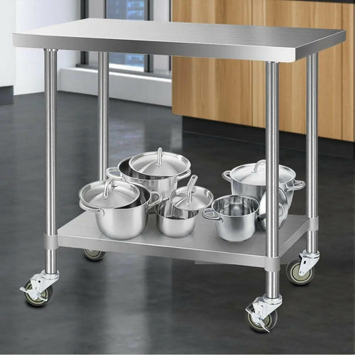 Cefito 304 Stainless Steel Commercial Kitchen Bench with Wheels — 48" (1219mm)