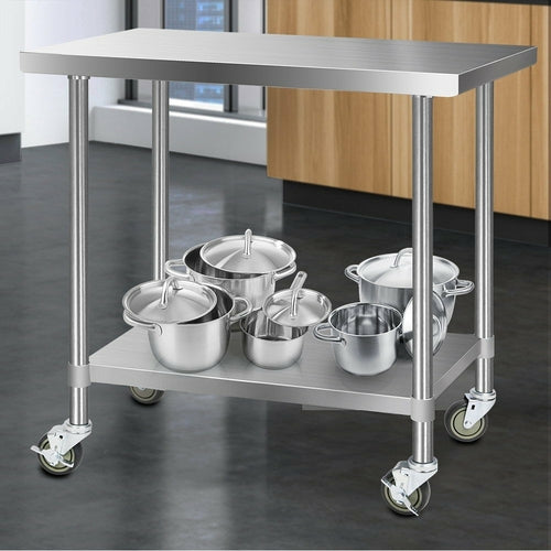 Cefito 304 Stainless Steel Commercial Kitchen Bench with Wheels — 48" (1219mm)