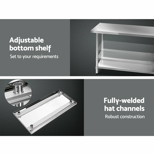 Cefito 304 Stainless Steel Commercial Kitchen Bench with Wheels — 60" (1524mm)