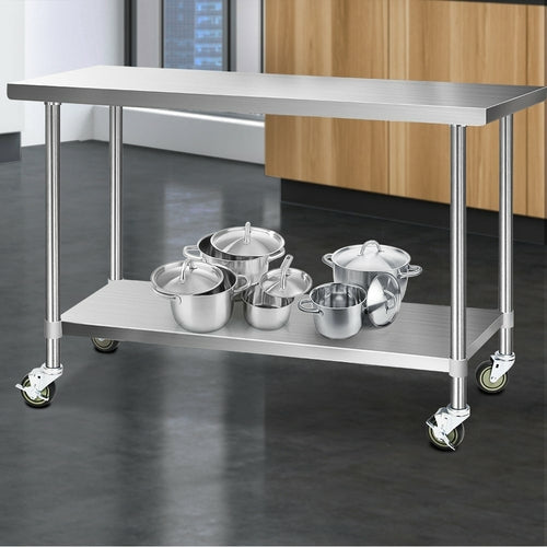 Cefito 304 Stainless Steel Commercial Kitchen Bench with Wheels — 60" (1524mm)