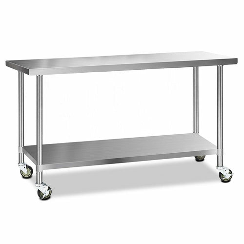 Cefito 304 Stainless Steel Commercial Kitchen Bench with Wheels — 72" (1829mm)