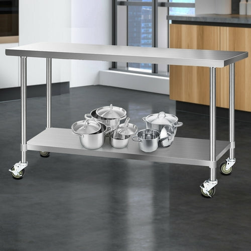 Cefito 304 Stainless Steel Commercial Kitchen Bench with Wheels — 72" (1829mm)