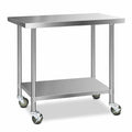 Cefito 430 Stainless Steel Commercial Kitchen Bench with Wheels — 48" (1219mm)