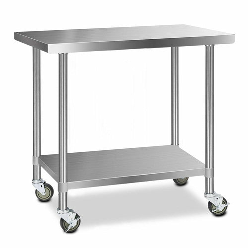 Cefito 430 Stainless Steel Commercial Kitchen Bench with Wheels — 48" (1219mm)