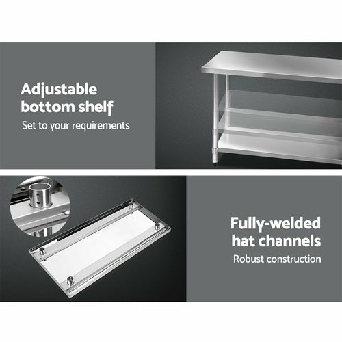 Cefito 430 Stainless Steel Commercial Kitchen Bench with Wheels — 48" (1219mm)