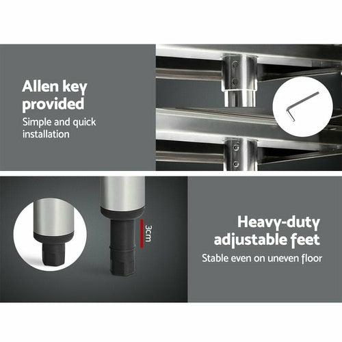 Cefito 430 Stainless Steel Commercial Kitchen Bench with Wheels — 48" (1219mm)