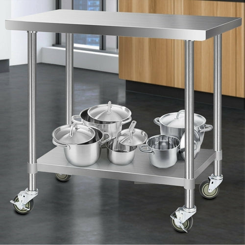 Cefito 430 Stainless Steel Commercial Kitchen Bench with Wheels — 48" (1219mm)