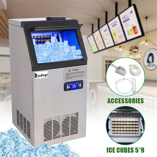 Commercial Stainless Steel Ice Machine — 120V, Clear Cover