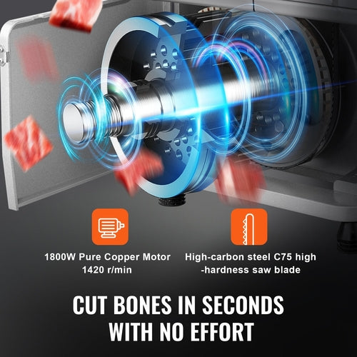 1800W Commercial Electric Meat Bandsaw Stainless Steel Bone Sawing